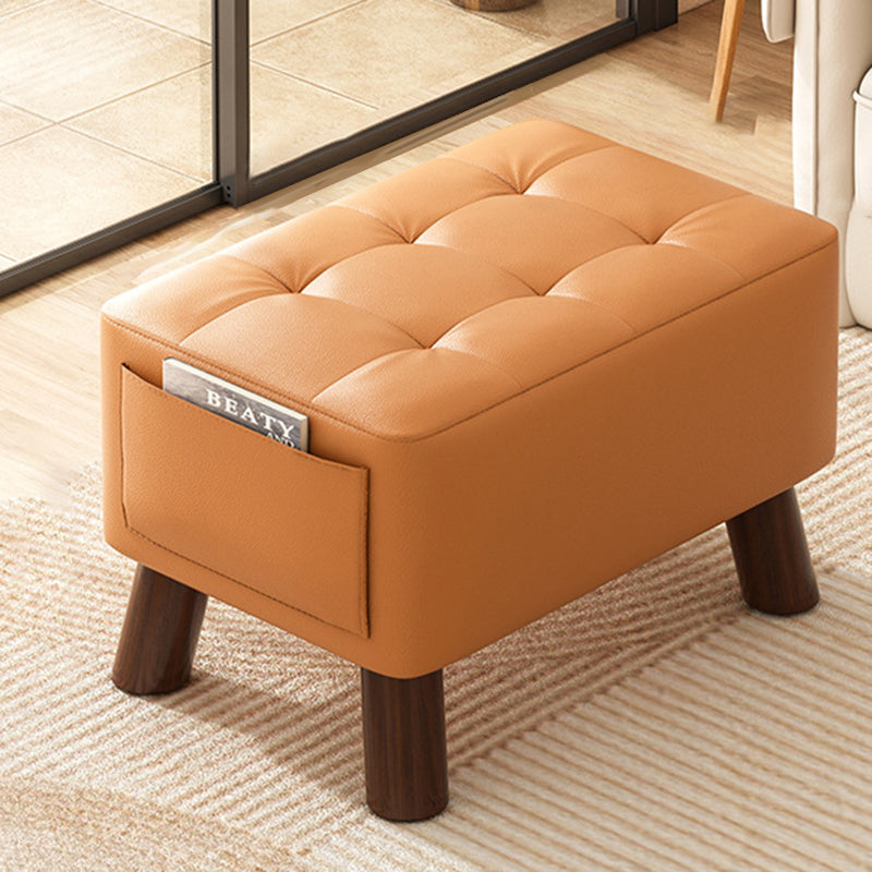 Modern Minimalist Linen Oil-Waxed Leather Solid Wood Rectangle Low Stool Backless Armless For Living Room