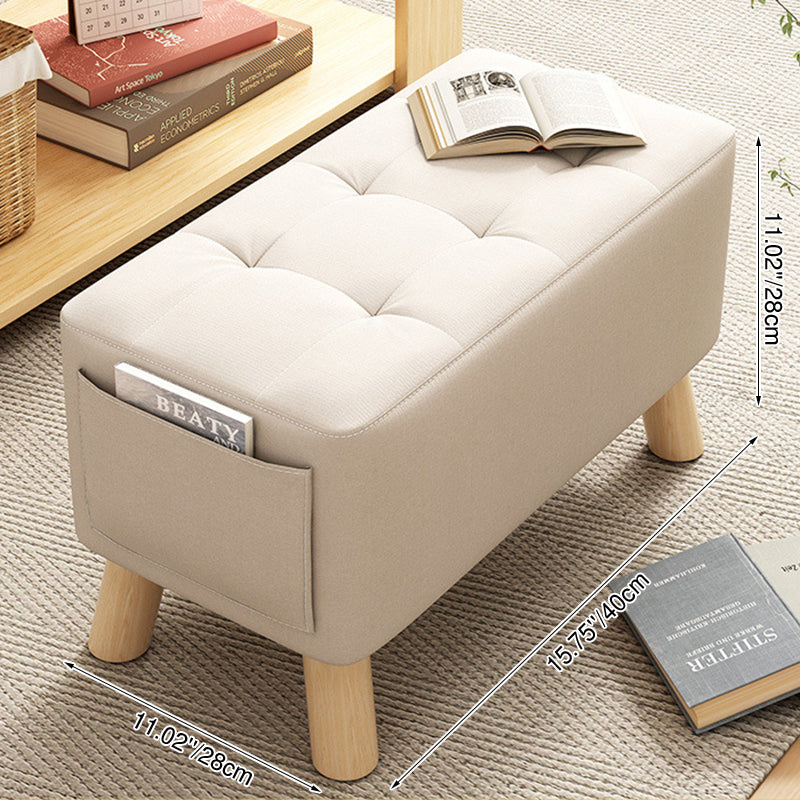 Modern Minimalist Linen Oil-Waxed Leather Solid Wood Rectangle Low Stool Backless Armless For Living Room