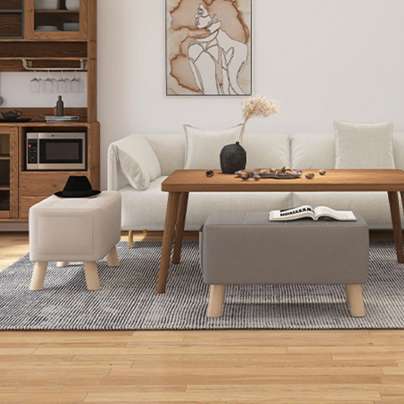 Modern Minimalist Linen Oil-Waxed Leather Solid Wood Rectangle Low Stool Backless Armless For Living Room