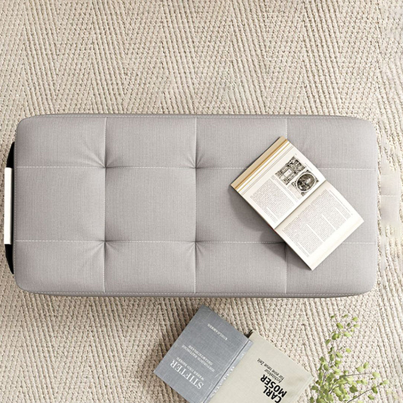 Modern Minimalist Linen Oil-Waxed Leather Solid Wood Rectangle Low Stool Backless Armless For Living Room