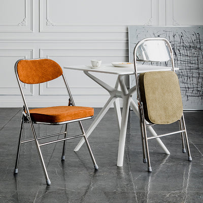 Modern Minimalist Corduroy Sponge Iron Curve Foldable Dining Chair Backrest Armless For Dining Room
