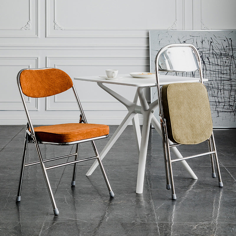 Modern Minimalist Corduroy Sponge Iron Curve Foldable Dining Chair Backrest Armless For Dining Room