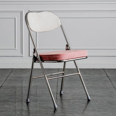 Modern Minimalist Corduroy Sponge Iron Curve Foldable Dining Chair Backrest Armless For Dining Room