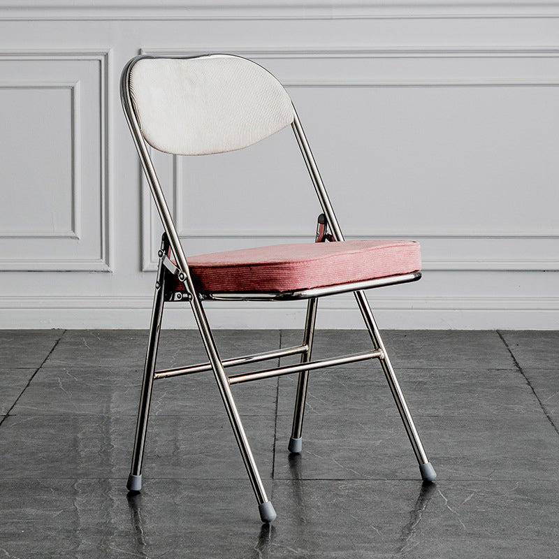 Modern Minimalist Corduroy Sponge Iron Curve Foldable Dining Chair Backrest Armless For Dining Room