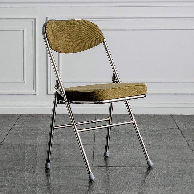 Modern Minimalist Corduroy Sponge Iron Curve Foldable Dining Chair Backrest Armless For Dining Room