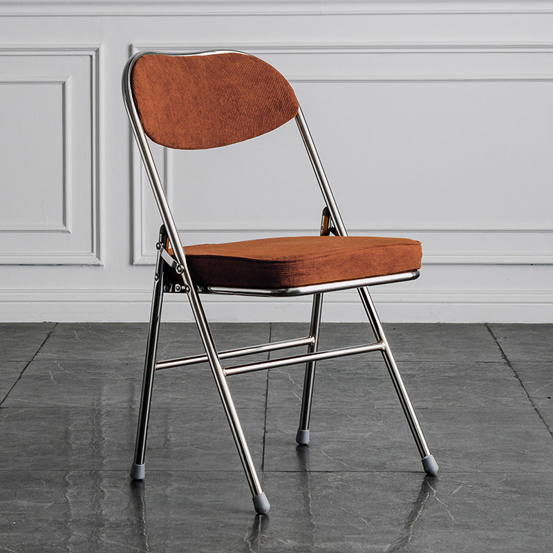 Modern Minimalist Corduroy Sponge Iron Curve Foldable Dining Chair Backrest Armless For Dining Room