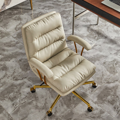 Modern Minimalist PU Leather Top-grain Leather Metal Mid-Back Swivel Height Adjustable Desk Chair Backrest Armrest For Home Office