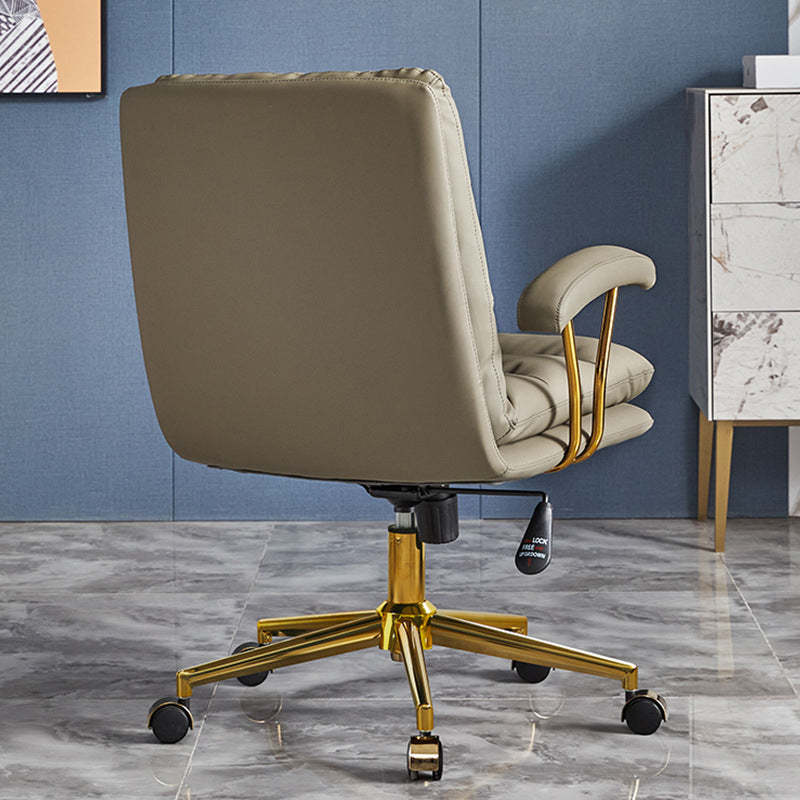 Modern Minimalist PU Leather Top-grain Leather Metal Mid-Back Swivel Height Adjustable Desk Chair Backrest Armrest For Home Office