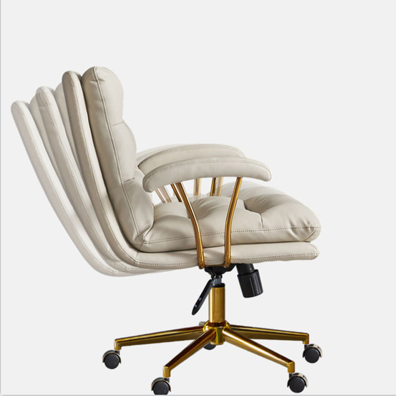 Modern Minimalist PU Leather Top-grain Leather Metal Mid-Back Swivel Height Adjustable Desk Chair Backrest Armrest For Home Office