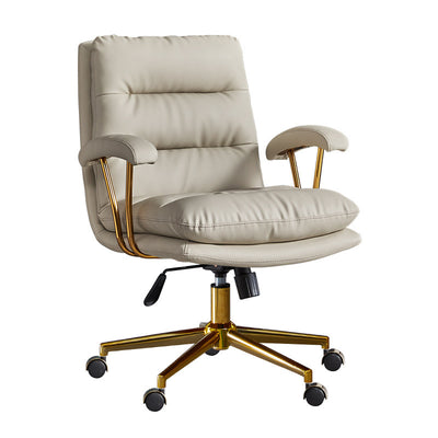 Modern Minimalist PU Leather Top-grain Leather Metal Mid-Back Swivel Height Adjustable Desk Chair Backrest Armrest For Home Office