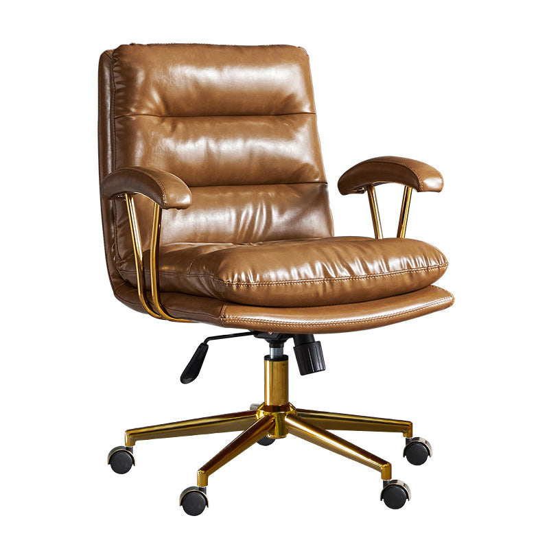 Modern Minimalist PU Leather Top-grain Leather Metal Mid-Back Swivel Height Adjustable Desk Chair Backrest Armrest For Home Office