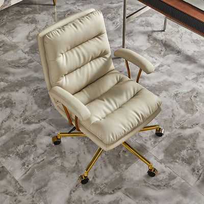 Modern Minimalist PU Leather Top-grain Leather Metal Mid-Back Swivel Height Adjustable Desk Chair Backrest Armrest For Home Office