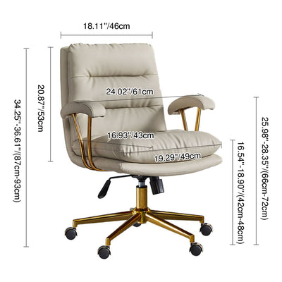 Modern Minimalist PU Leather Top-grain Leather Metal Mid-Back Swivel Height Adjustable Desk Chair Backrest Armrest For Home Office