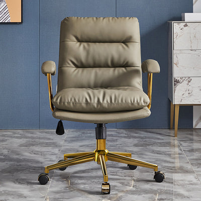 Modern Minimalist PU Leather Top-grain Leather Metal Mid-Back Swivel Height Adjustable Desk Chair Backrest Armrest For Home Office
