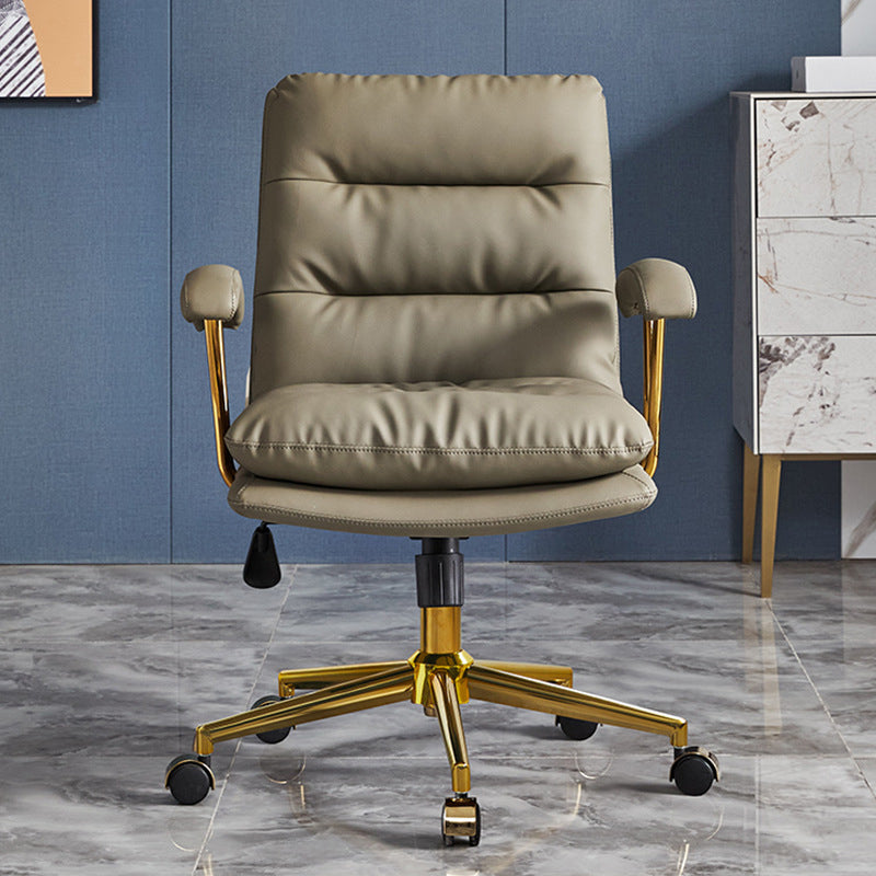Modern Minimalist PU Leather Top-grain Leather Metal Mid-Back Swivel Height Adjustable Desk Chair Backrest Armrest For Home Office