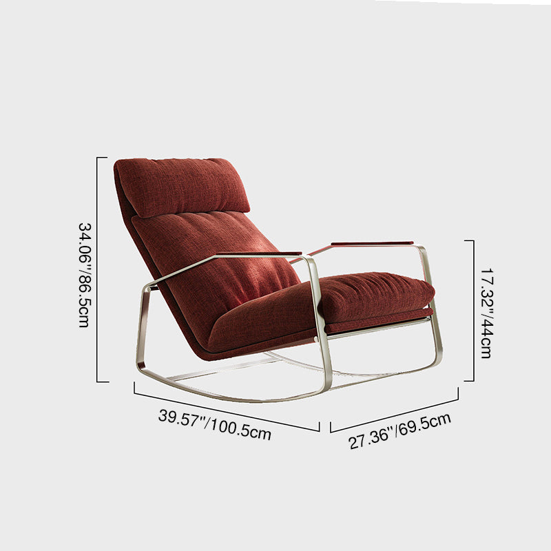 Modern Mid-century Chenille Stainless Steel Sponge Down Curved Rocking Chair Backrest Armrest For Living Room