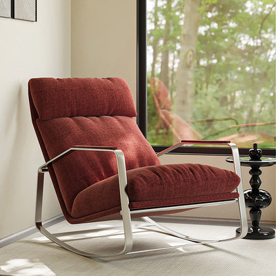 Modern Mid-century Chenille Stainless Steel Sponge Down Curved Rocking Chair Backrest Armrest For Living Room