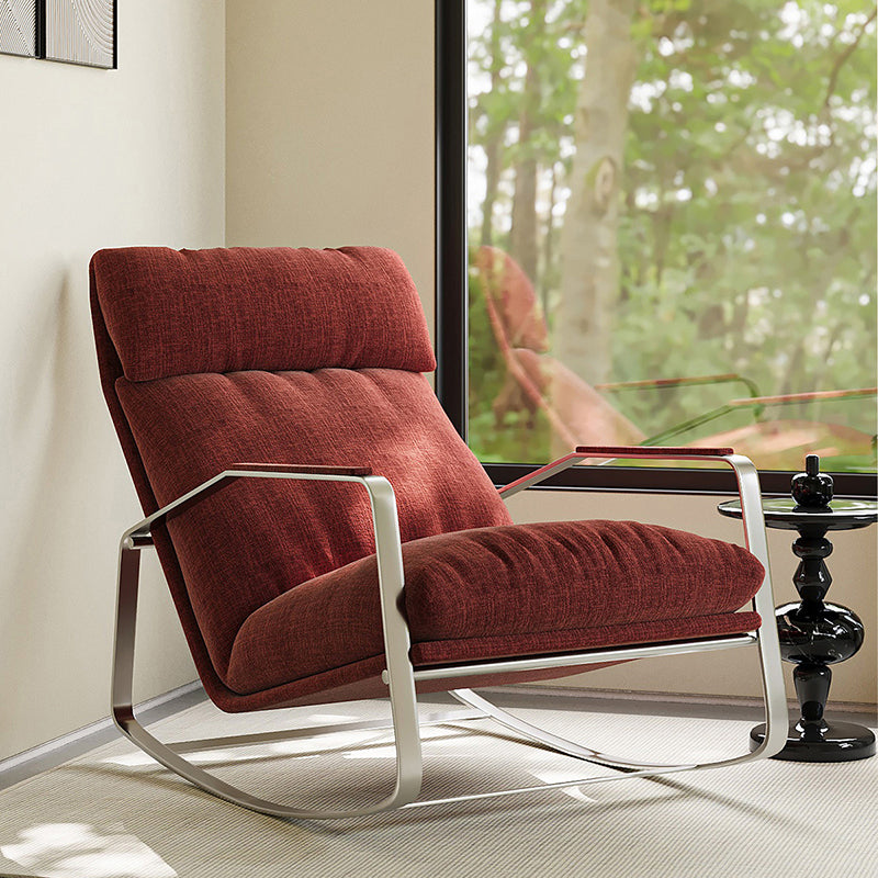 Modern Mid-century Chenille Stainless Steel Sponge Down Curved Rocking Chair Backrest Armrest For Living Room