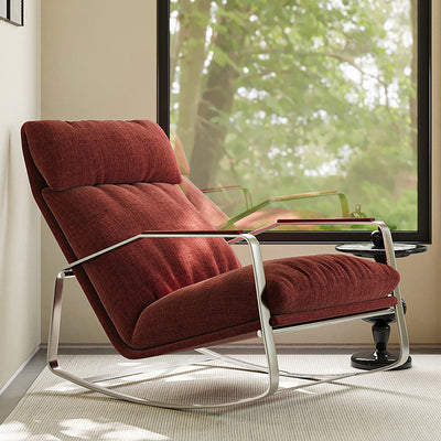 Modern Mid-century Chenille Stainless Steel Sponge Down Curved Rocking Chair Backrest Armrest For Living Room