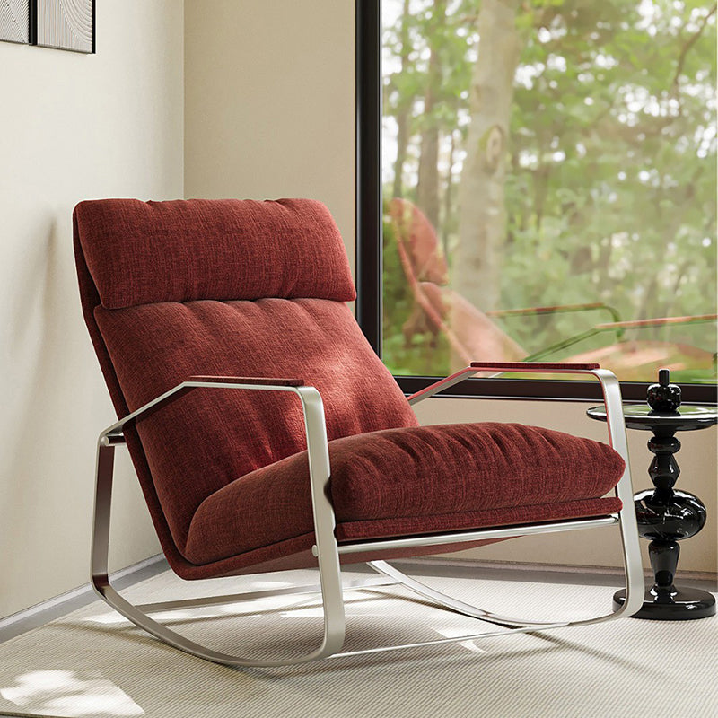 Modern Mid-century Chenille Stainless Steel Sponge Down Curved Rocking Chair Backrest Armrest For Living Room