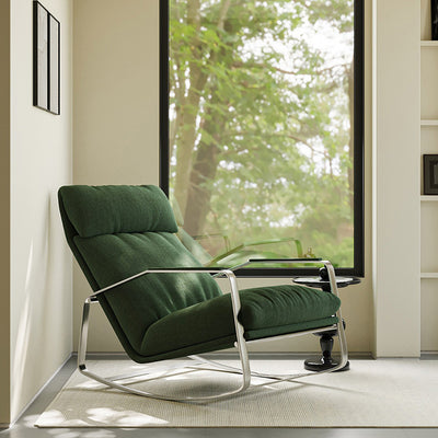 Modern Mid-century Chenille Stainless Steel Sponge Down Curved Rocking Chair Backrest Armrest For Living Room