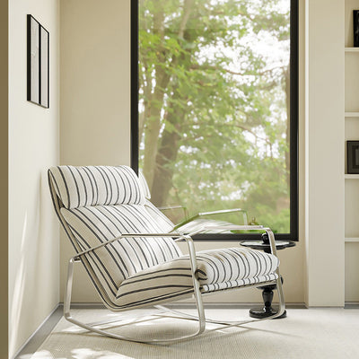 Modern Mid-century Chenille Stainless Steel Sponge Down Curved Rocking Chair Backrest Armrest For Living Room