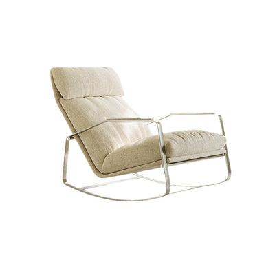 Modern Mid-century Chenille Stainless Steel Sponge Down Curved Rocking Chair Backrest Armrest For Living Room