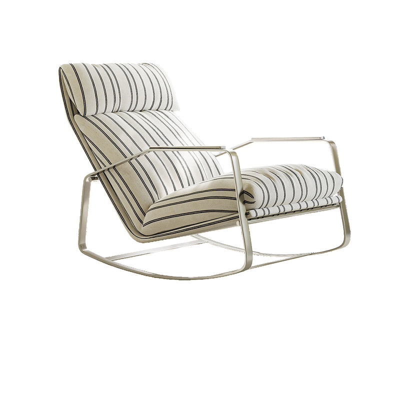 Modern Mid-century Chenille Stainless Steel Sponge Down Curved Rocking Chair Backrest Armrest For Living Room
