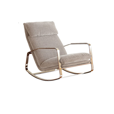 Modern Mid-century Chenille Stainless Steel Sponge Down Curved Rocking Chair Backrest Armrest For Living Room