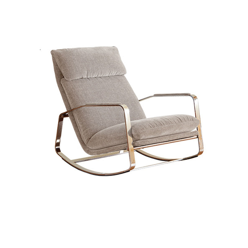 Modern Mid-century Chenille Stainless Steel Sponge Down Curved Rocking Chair Backrest Armrest For Living Room