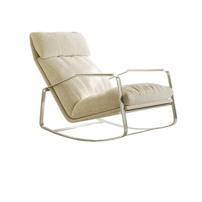 Modern Mid-century Chenille Stainless Steel Sponge Down Curved Rocking Chair Backrest Armrest For Living Room