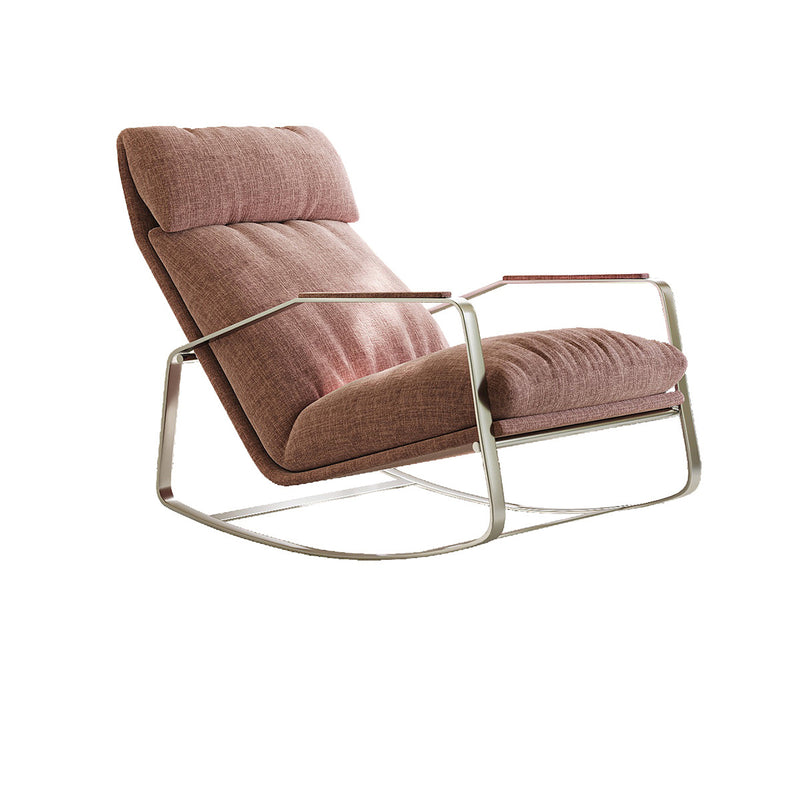 Modern Mid-century Chenille Stainless Steel Sponge Down Curved Rocking Chair Backrest Armrest For Living Room