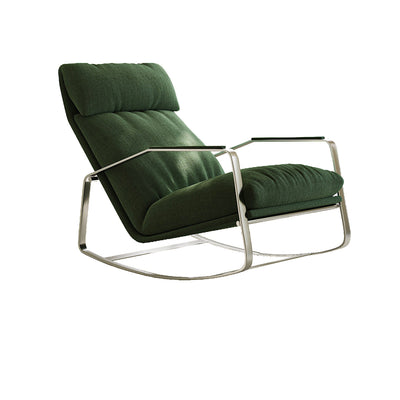 Modern Mid-century Chenille Stainless Steel Sponge Down Curved Rocking Chair Backrest Armrest For Living Room