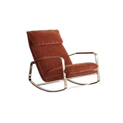 Modern Mid-century Chenille Stainless Steel Sponge Down Curved Rocking Chair Backrest Armrest For Living Room