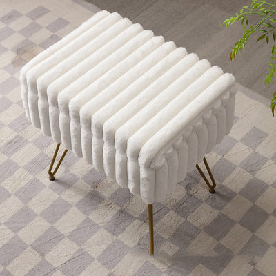 Modern Minimalist Velvet Wood Iron Rectangular Storage Vanity Stool Backless Armless For Bedroom