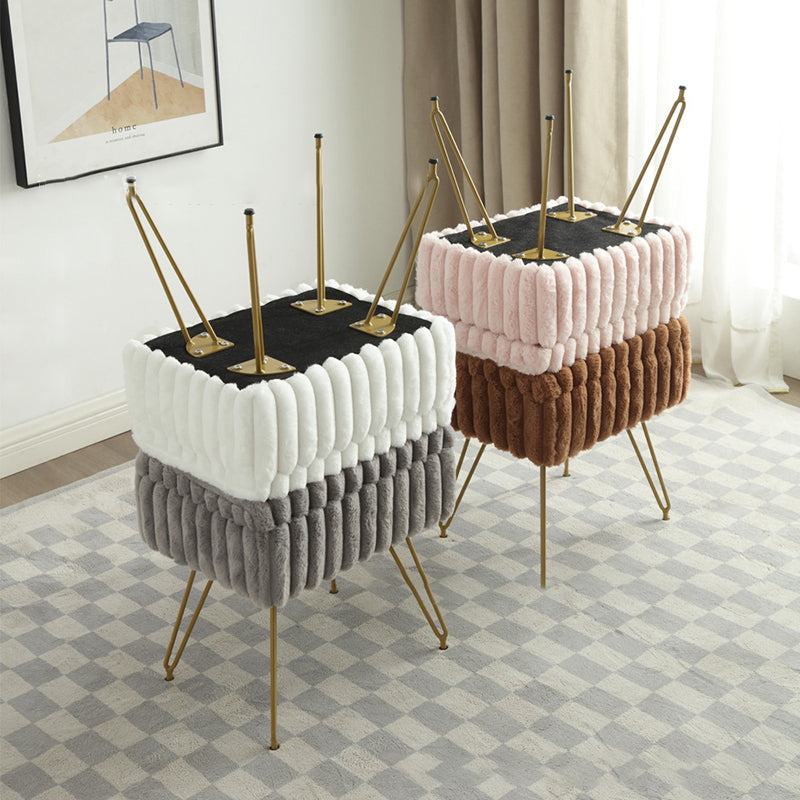 Modern Minimalist Velvet Wood Iron Rectangular Storage Vanity Stool Backless Armless For Bedroom