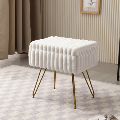Modern Minimalist Velvet Wood Iron Rectangular Storage Vanity Stool Backless Armless For Bedroom