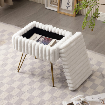 Modern Minimalist Velvet Wood Iron Rectangular Storage Vanity Stool Backless Armless For Bedroom