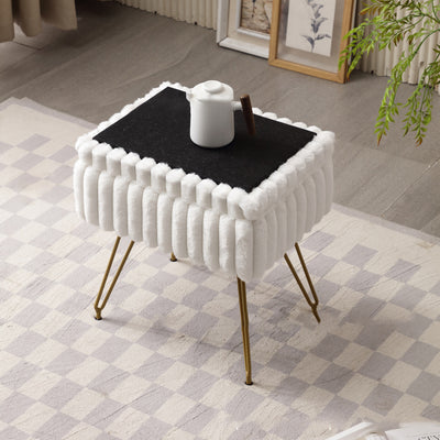 Modern Minimalist Velvet Wood Iron Rectangular Storage Vanity Stool Backless Armless For Bedroom