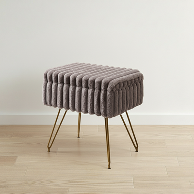 Modern Minimalist Velvet Wood Iron Rectangular Storage Vanity Stool Backless Armless For Bedroom