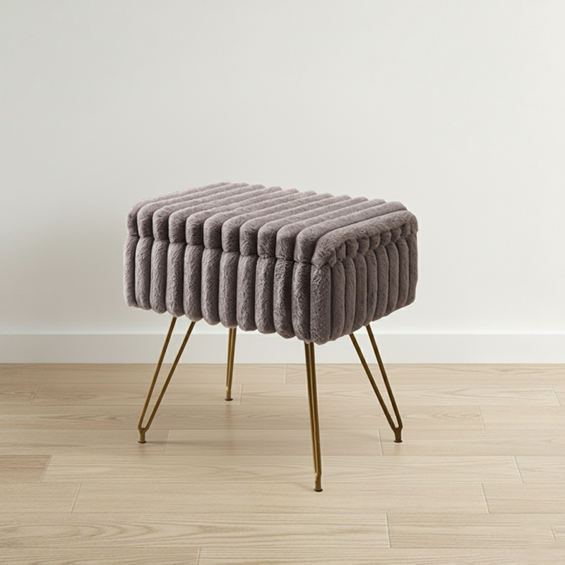Modern Minimalist Velvet Wood Iron Rectangular Storage Vanity Stool Backless Armless For Bedroom