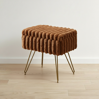 Modern Minimalist Velvet Wood Iron Rectangular Storage Vanity Stool Backless Armless For Bedroom