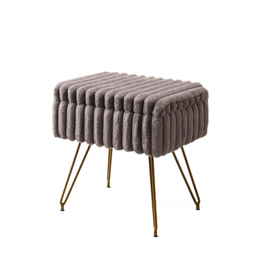 Modern Minimalist Velvet Wood Iron Rectangular Storage Vanity Stool Backless Armless For Bedroom