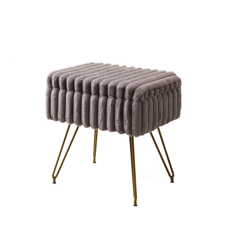 Modern Minimalist Velvet Wood Iron Rectangular Storage Vanity Stool Backless Armless For Bedroom