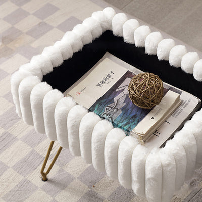 Modern Minimalist Velvet Wood Iron Rectangular Storage Vanity Stool Backless Armless For Bedroom