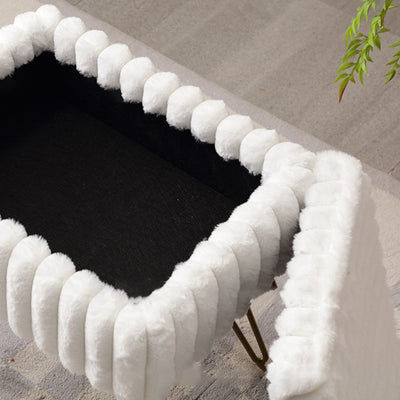 Modern Minimalist Velvet Wood Iron Rectangular Storage Vanity Stool Backless Armless For Bedroom