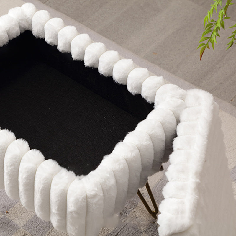 Modern Minimalist Velvet Wood Iron Rectangular Storage Vanity Stool Backless Armless For Bedroom