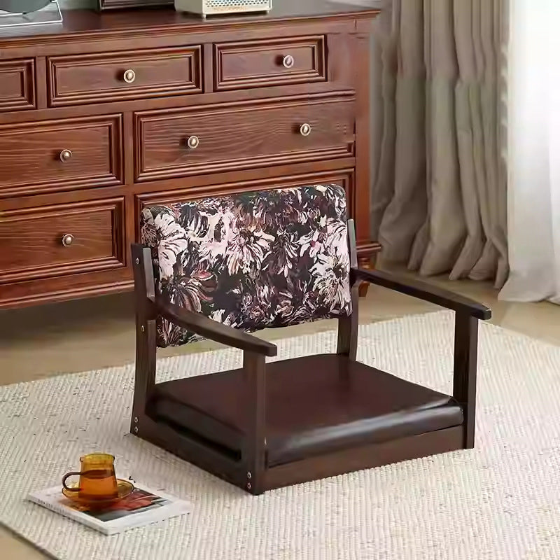 Traditioneller niedriger Hocker aus Kiefernholz mit rechteckiger Sitzfläche aus Vintage-Ölwachsleder, Rückenlehnen und Armlehnen für das Wohnzimmer 