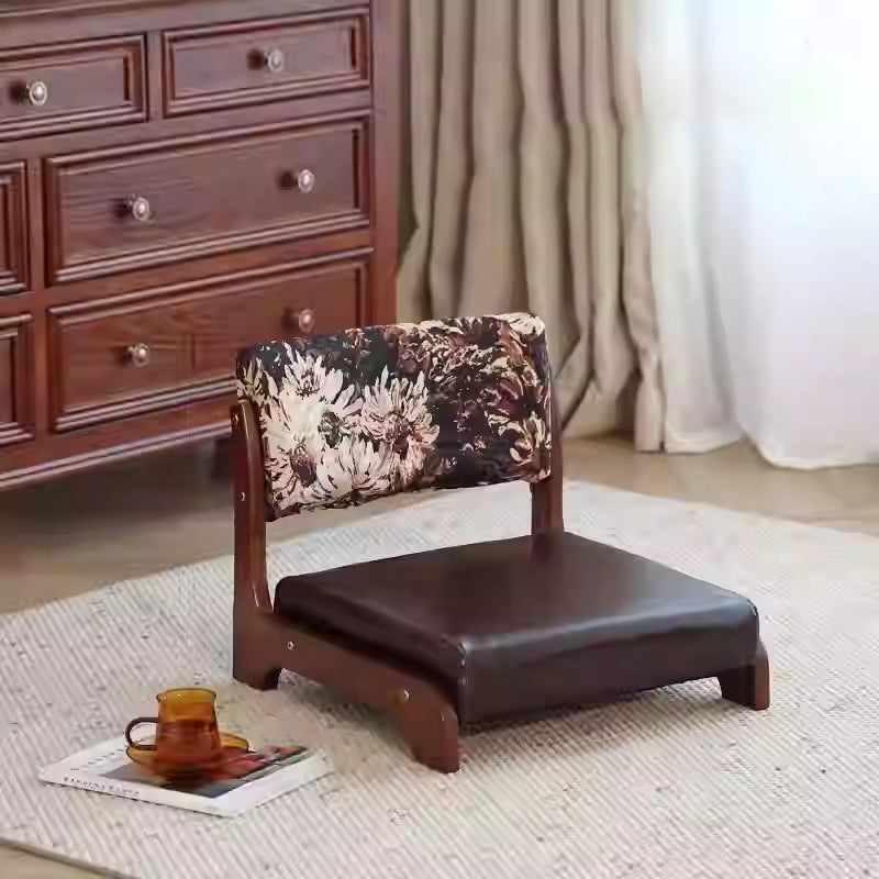 Traditioneller niedriger Hocker aus Kiefernholz mit rechteckiger Sitzfläche aus Vintage-Ölwachsleder, Rückenlehnen und Armlehnen für das Wohnzimmer 
