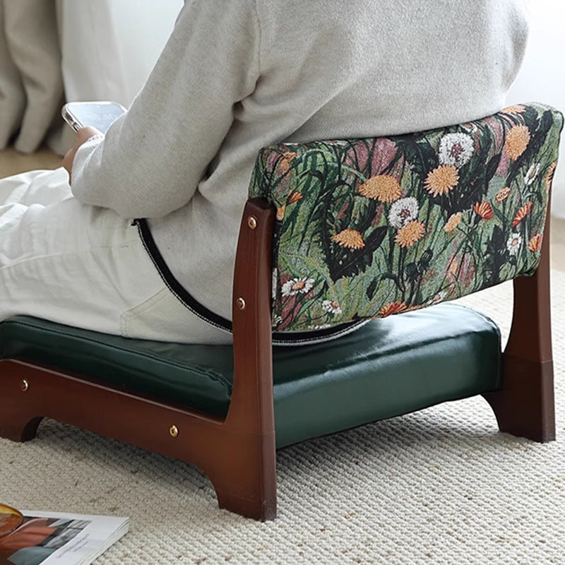 Traditioneller niedriger Hocker aus Kiefernholz mit rechteckiger Sitzfläche aus Vintage-Ölwachsleder, Rückenlehnen und Armlehnen für das Wohnzimmer 